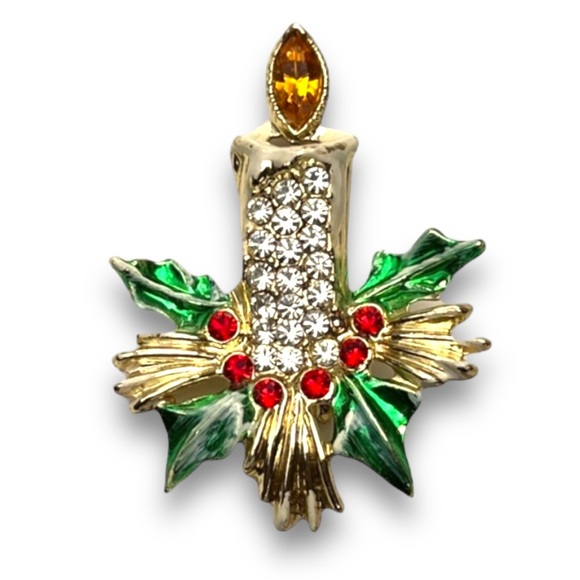 VINTAGE 1950s🎄 CHRISTMAS BROOCH Candle & branches Private Collection Never Worn - Picture 2 of 16